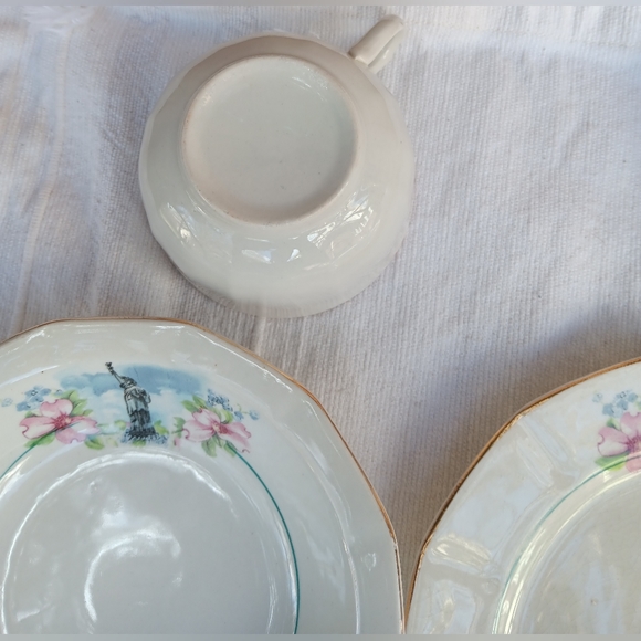 Saxon China 4 piece 1920s 1930s Statue of Liberty Bowl Plate and tea cups - Picture 6 of 13